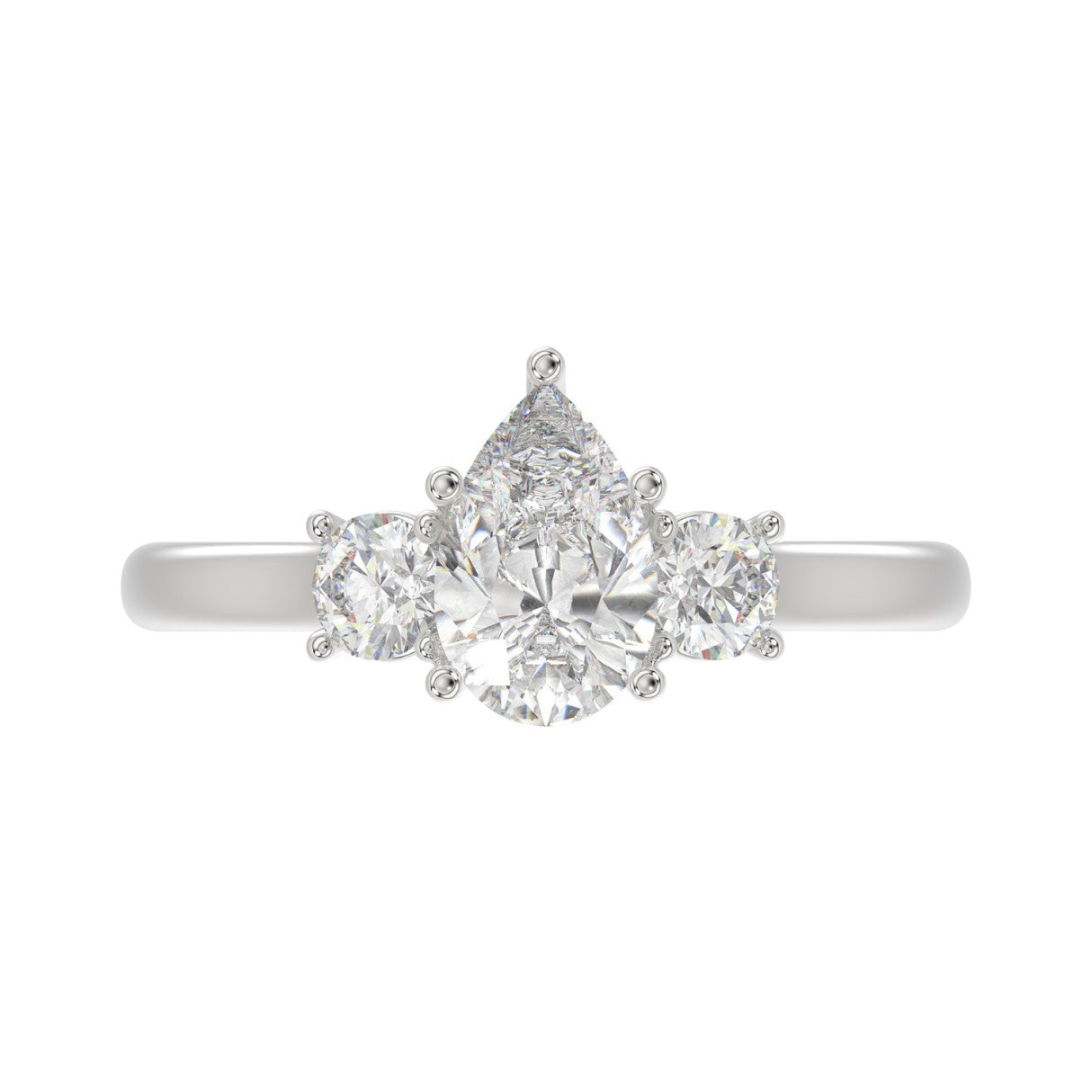 14K WHITE GOLD 1 1/3CT PEAR/ROUND DIAMOND LADIES RING (CENTER STONE PEAR DIAMOND 1CT)