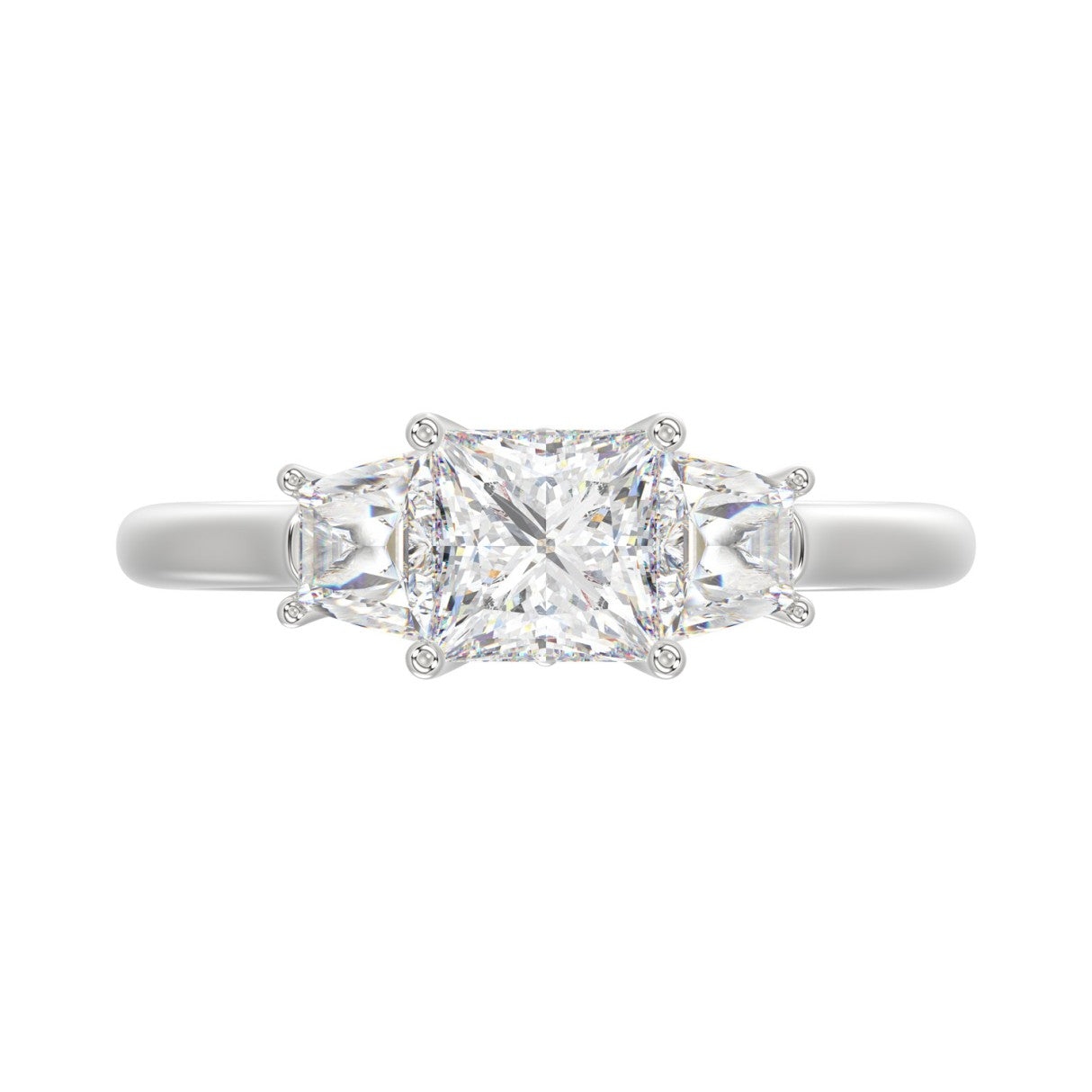 14K WHITE GOLD 1 5/8CT PRINCESS/TRAPEZOID DIAMOND LADIES RING (CENTER STONE PRINCESS DIAMOND 1 1/5CT)