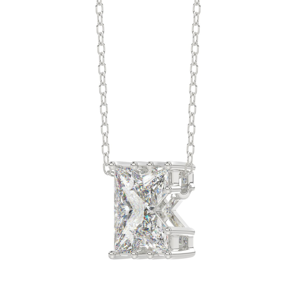 10K White Gold Diamond Initial “K” Pendant 1 1/2CT Fancy Cut Ladies Alphabet Charm with Chain