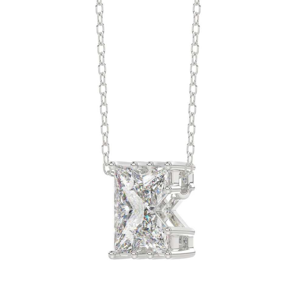 10K White Gold Diamond Initial “K” Pendant 1 1/2CT Fancy Cut Ladies Alphabet Charm with Chain