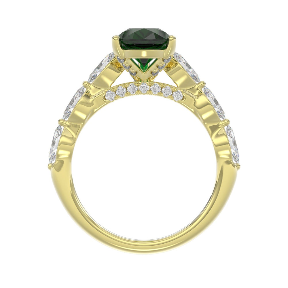 14K YELLOW GOLD 3.00CT ROUND/PEAR/MARQUISE DIAMOND LADIES RING (CENTER STONE PEAR GREEN EMERALD DIAMOND 2 1/4CT)