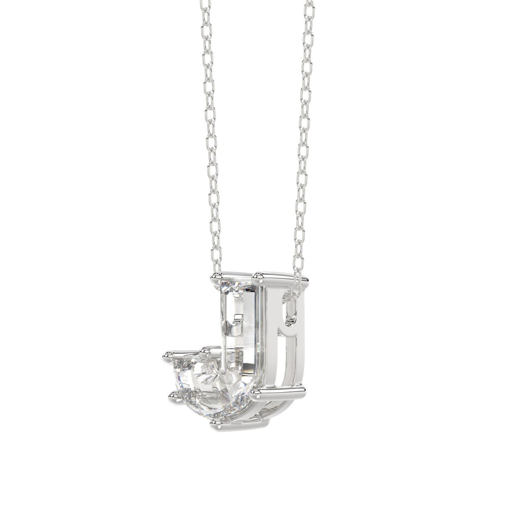 10K White Gold Diamond Initial “J” Pendant 7/8CT Fancy Cut Ladies Alphabet Charm with Chain