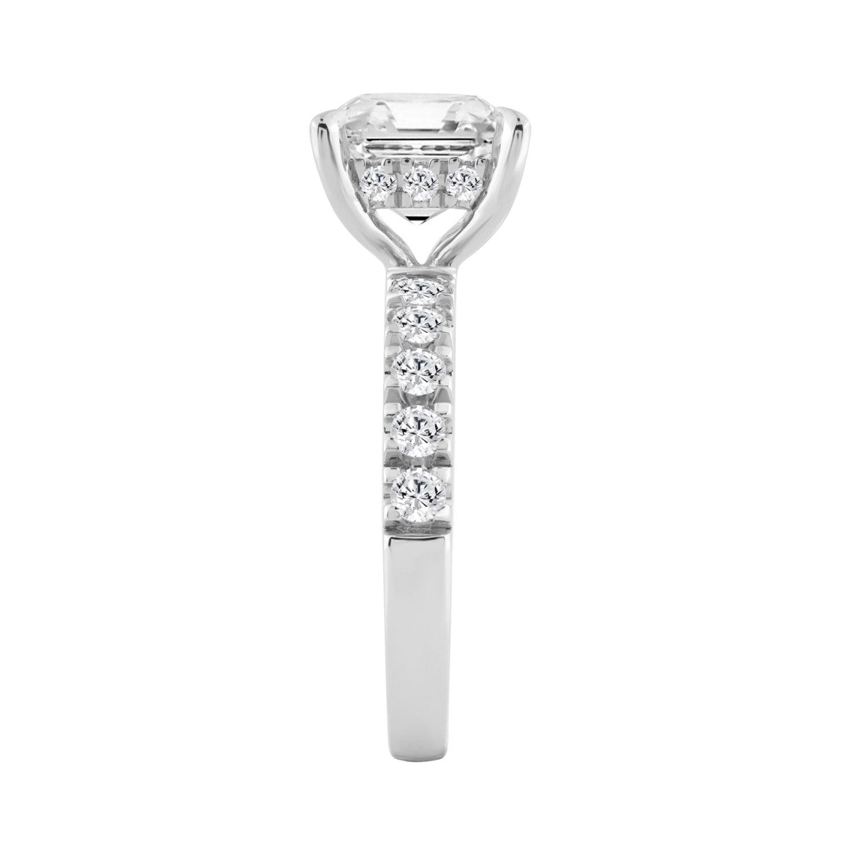 14K WHITE GOLD 4 3/4CT ROUND/CUSHION DIAMOND LADIES RING (CENTER STONE CUSHION DIAMOND 4CT)