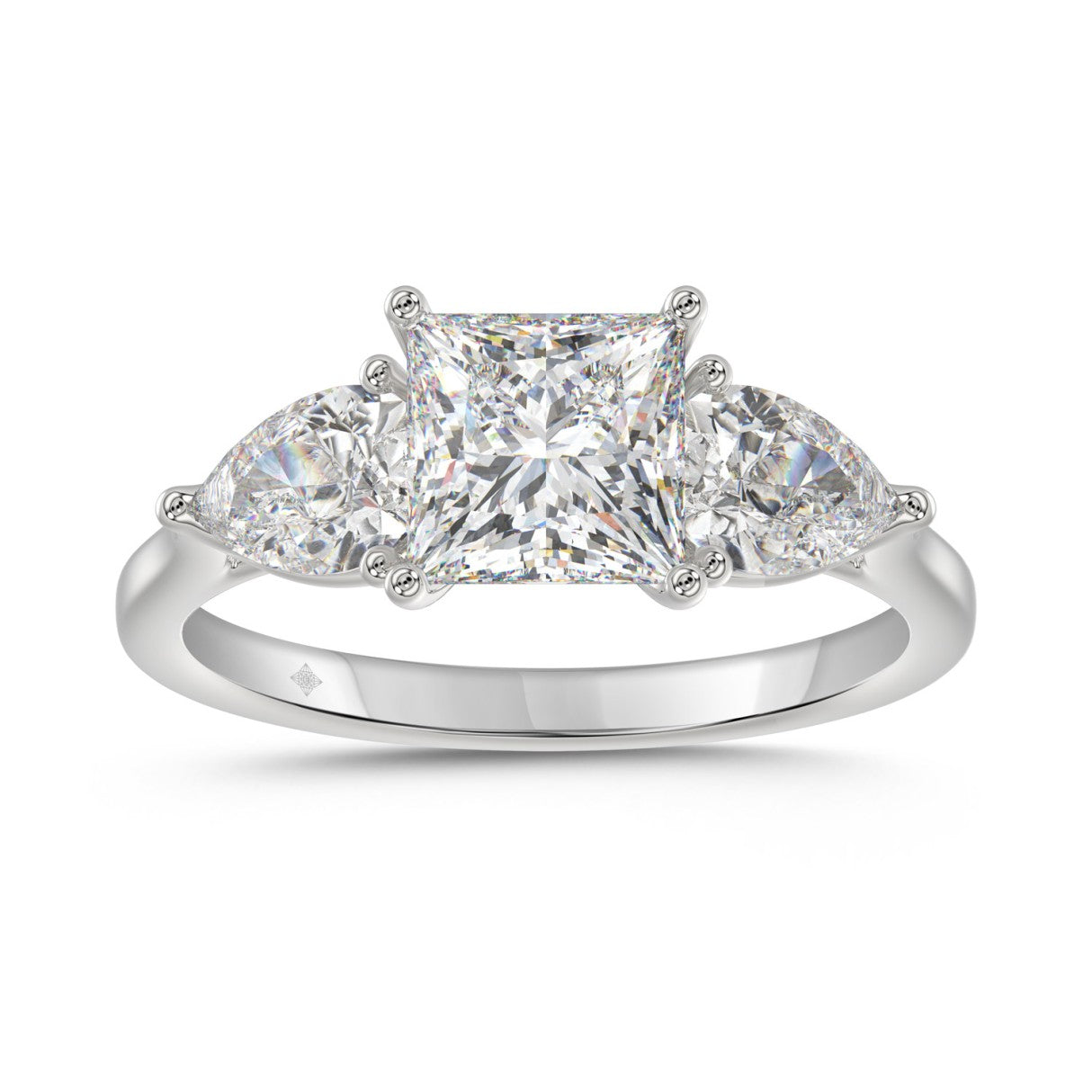 14K WHITE GOLD 2 5/8CT PRINCESS/PEAR DIAMOND LADIES RING (CENTER STONE PRINCESS DIAMOND 1 5/8CT)