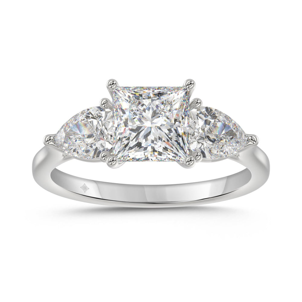 14K WHITE GOLD 2 5/8CT PRINCESS/PEAR DIAMOND LADIES RING (CENTER STONE PRINCESS DIAMOND 1 5/8CT)