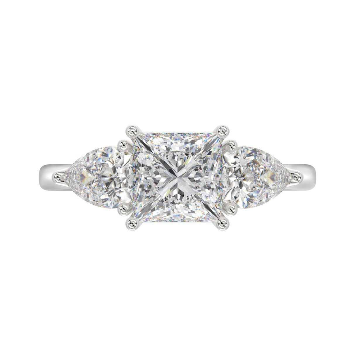 14K WHITE GOLD 2 5/8CT PRINCESS/PEAR DIAMOND LADIES RING (CENTER STONE PRINCESS DIAMOND 1 5/8CT)