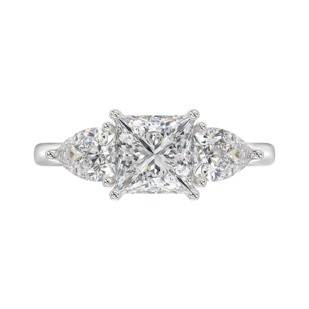 14K WHITE GOLD 2 5/8CT PRINCESS/PEAR DIAMOND LADIES RING (CENTER STONE PRINCESS DIAMOND 1 5/8CT)