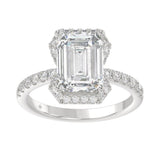 14K White Gold 4 1/2CT ladies Round &amp; Emerald-cut diamond halo engagement Ring 4.00CT Emerald  Center stone (Color F-G -Clarity VS1/VS2)