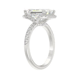 14K White Gold 4 1/2CT ladies Round &amp; Emerald-cut diamond halo engagement Ring 4.00CT Emerald  Center stone (Color F-G -Clarity VS1/VS2)