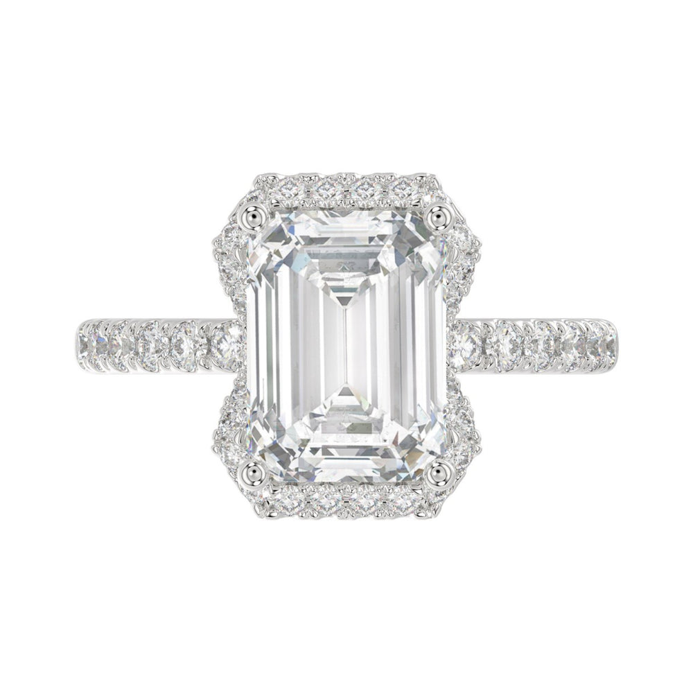14K White Gold 4 1/2CT ladies Round &amp; Emerald-cut diamond halo engagement Ring 4.00CT Emerald  Center stone (Color F-G -Clarity VS1/VS2)