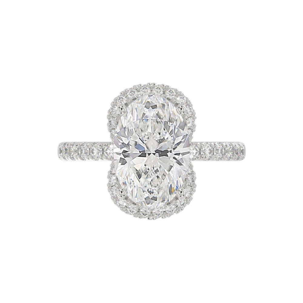 14K WHITE GOLD 4 1/2CT ROUND/OVAL DIAMOND LADIES RING (CENTER STONE OVAL DIAMOND 4.00CT &amp; Color F-G Clarity VS1/VS2)