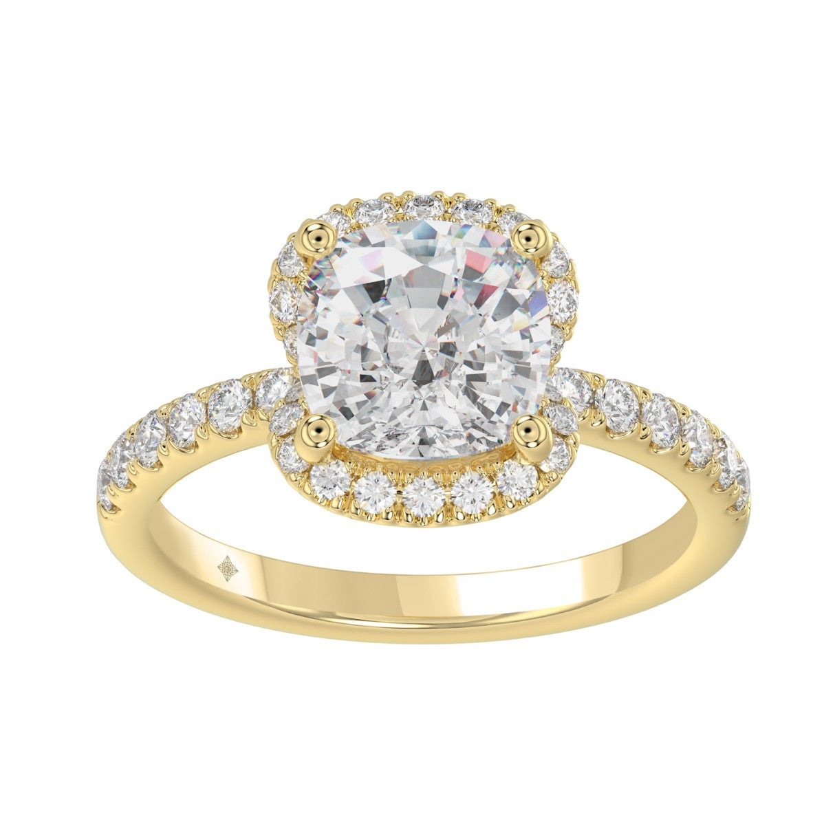 14K YELLOW GOLD 4 1/2CT ROUND/CUSHION DIAMOND LADIES RING (CENTER STONE CUSHION DIAMOND 4CT &amp; Color F-G Clarity VS1/VS2)