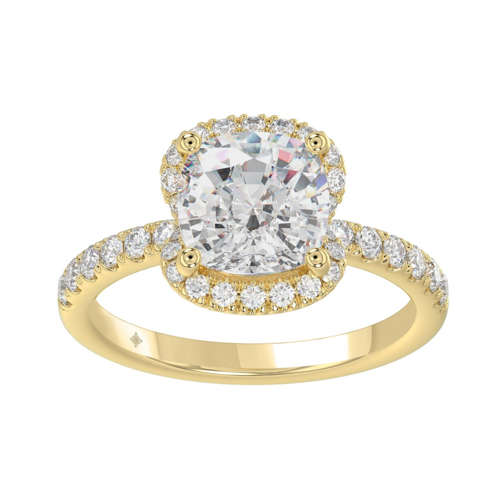 14K YELLOW GOLD 4 1/2CT ROUND/CUSHION DIAMOND LADIES RING (CENTER STONE CUSHION DIAMOND 4CT &amp; Color F-G Clarity VS1/VS2)