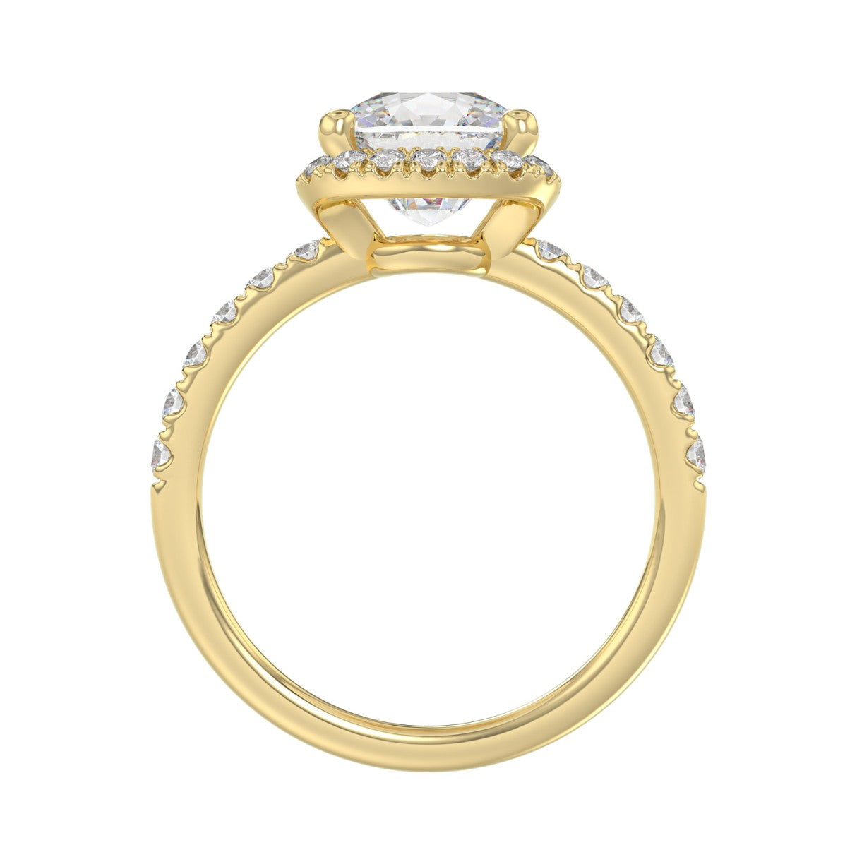 14K YELLOW GOLD 4 1/2CT ROUND/CUSHION DIAMOND LADIES RING (CENTER STONE CUSHION DIAMOND 4CT &amp; Color F-G Clarity VS1/VS2)