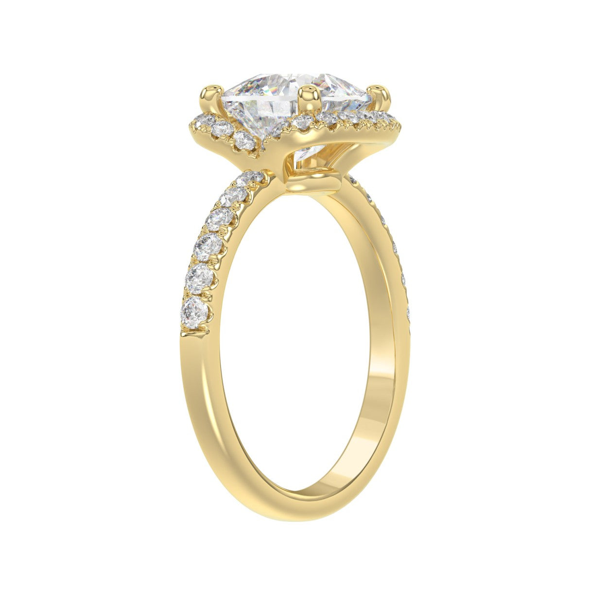 14K YELLOW GOLD 4 1/2CT ROUND/CUSHION DIAMOND LADIES RING (CENTER STONE CUSHION DIAMOND 4CT &amp; Color F-G Clarity VS1/VS2)