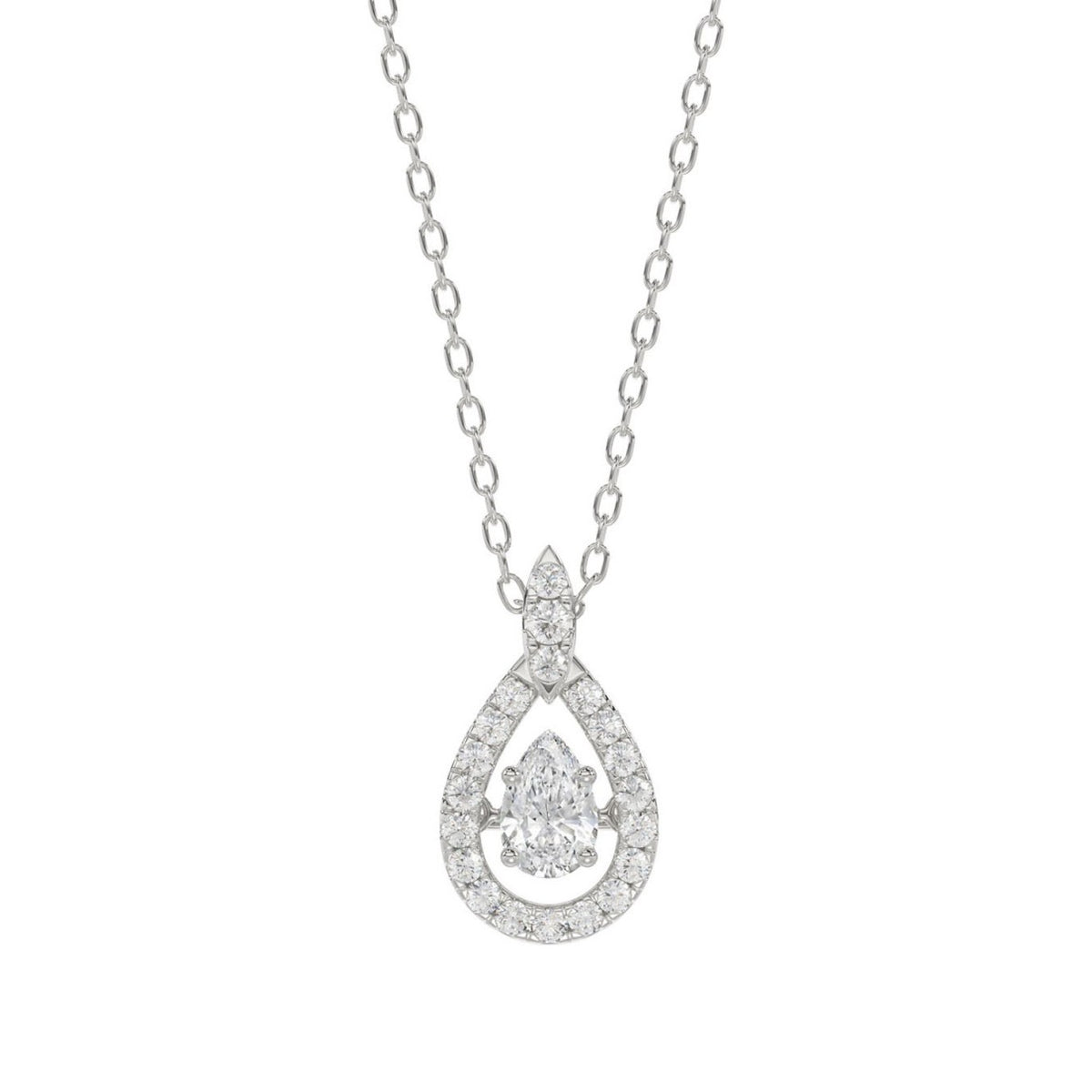 10K WHITE GOLD 3/4CT ROUND/PEAR DIAMOND LADIES PENDANT WITH CHAIN (CENTER STONE PEAR DIAMOND 1/2CT)