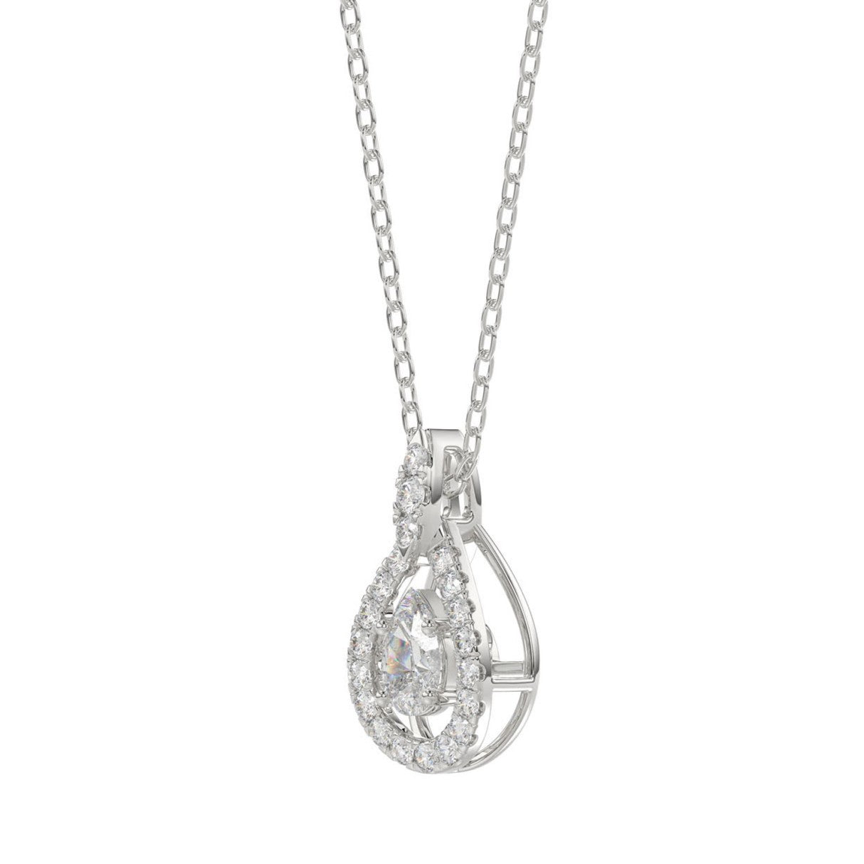 10K WHITE GOLD 3/4CT ROUND/PEAR DIAMOND LADIES PENDANT WITH CHAIN (CENTER STONE PEAR DIAMOND 1/2CT)