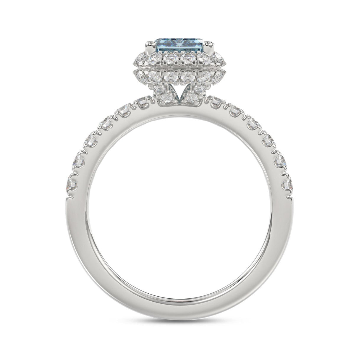14K WHITE GOLD 4.00CT ROUND/RADIANT DIAMOND LADIES RING (CENTER STONE BLUE RADIANT DIAMOND 3CT)