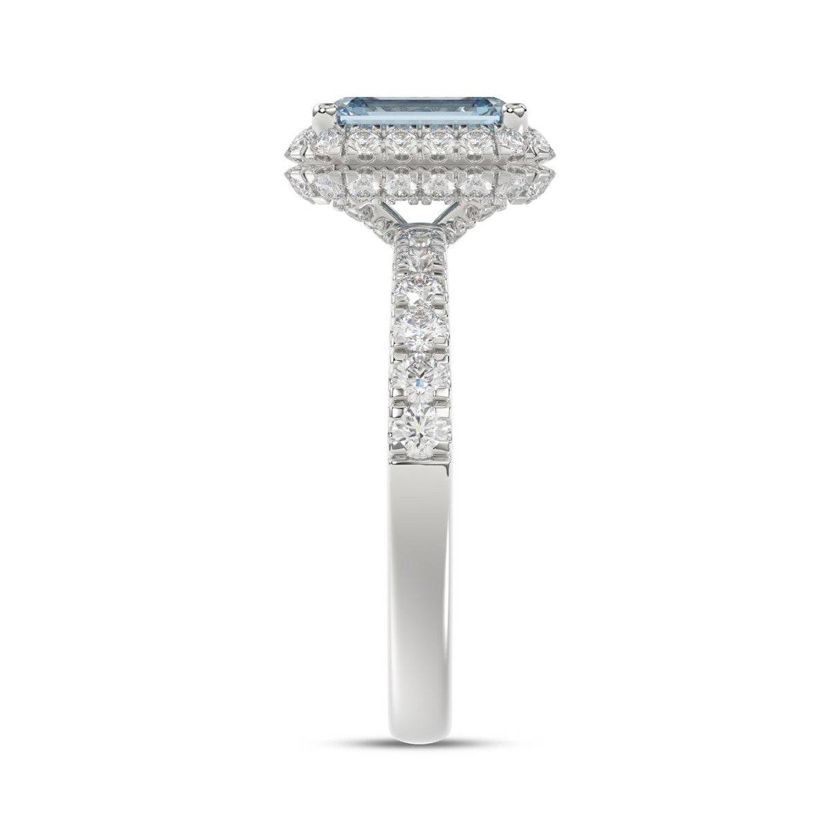 14K WHITE GOLD 4.00CT ROUND/RADIANT DIAMOND LADIES RING (CENTER STONE BLUE RADIANT DIAMOND 3CT)