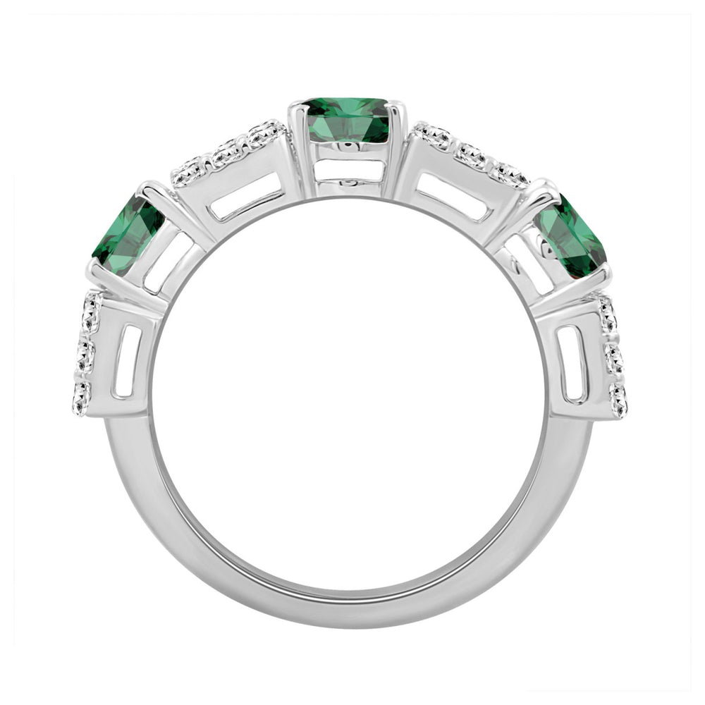 14K WHITE GOLD 3 5/8CT ROUND/BAGUETTE/OVAL DIAMOND LADIES BAND (GREEN EMERALD OVAL 2 1/3CT)