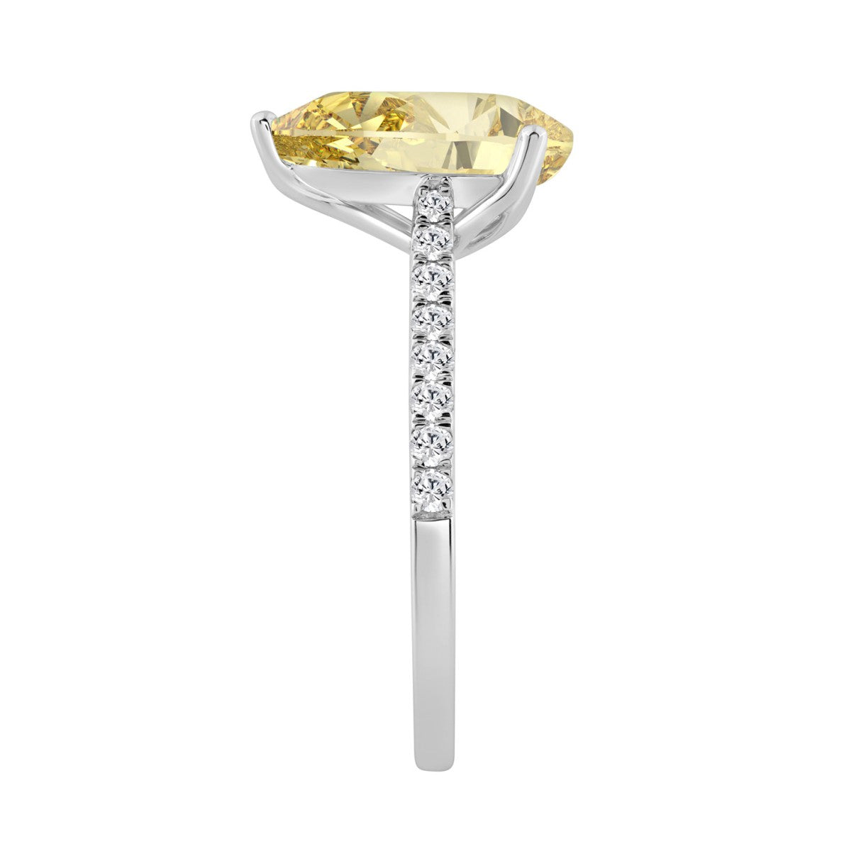 14K WHITE GOLD 3 1/3CT ROUND/PEAR DIAMOND LADIES RING (CENTER STONE YELLOW PEAR DIAMOND 3CT)