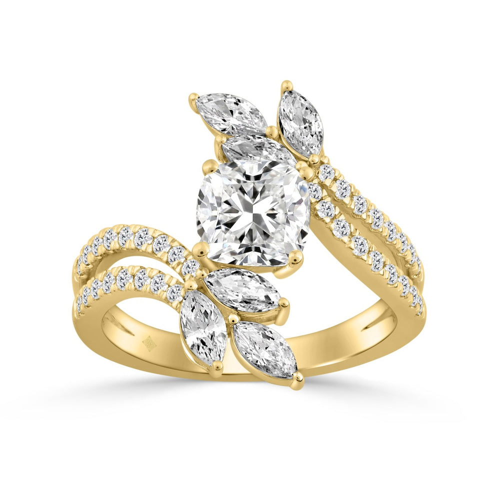 14K YELLOW GOLD 1 1/2CT ROUND/MARQUISE/CUSHION DIAMOND LADIES RING (CENTER STONE CUSHION DIAMOND 1/2CT)