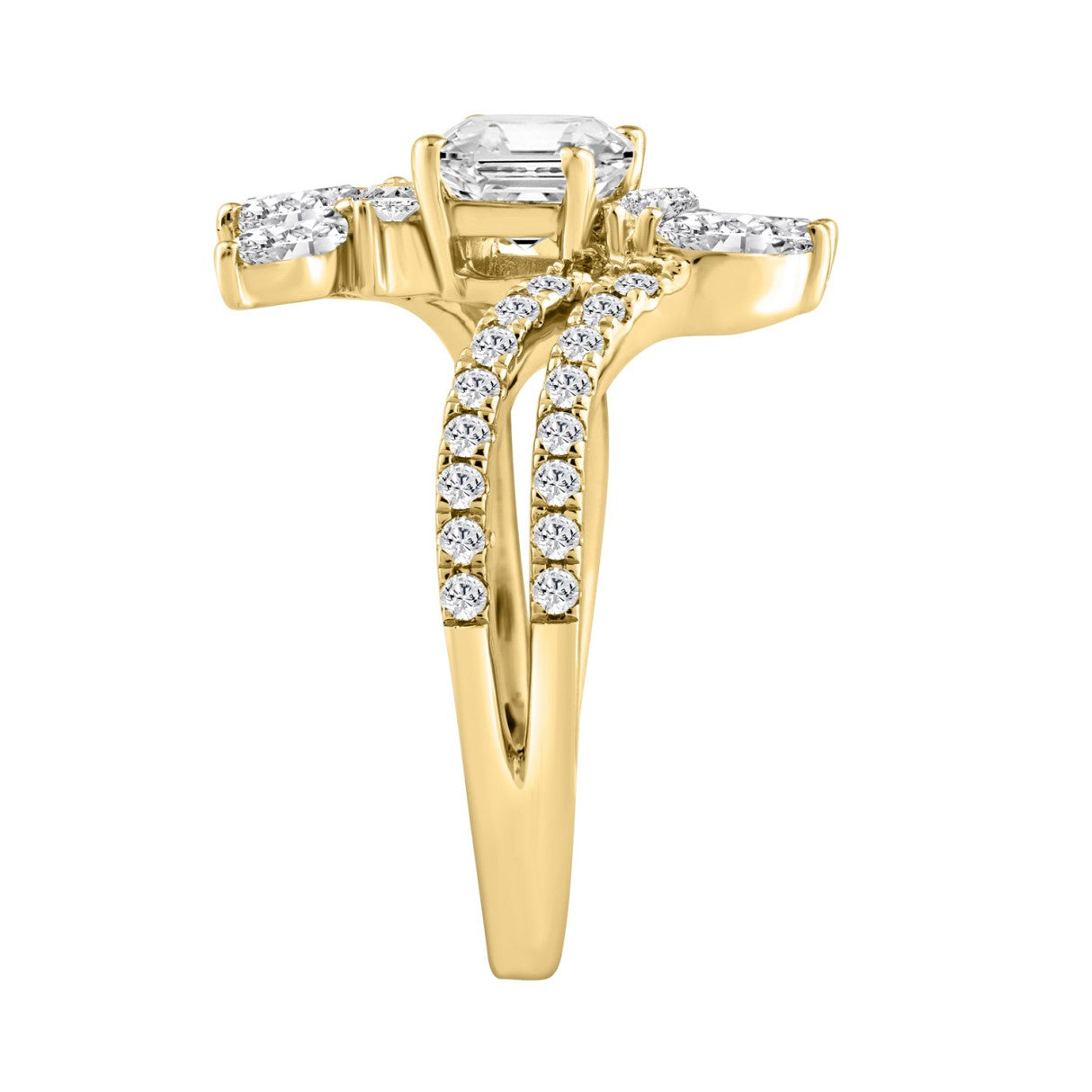 14K YELLOW GOLD 1 1/2CT ROUND/MARQUISE/CUSHION DIAMOND LADIES RING (CENTER STONE CUSHION DIAMOND 1/2CT)