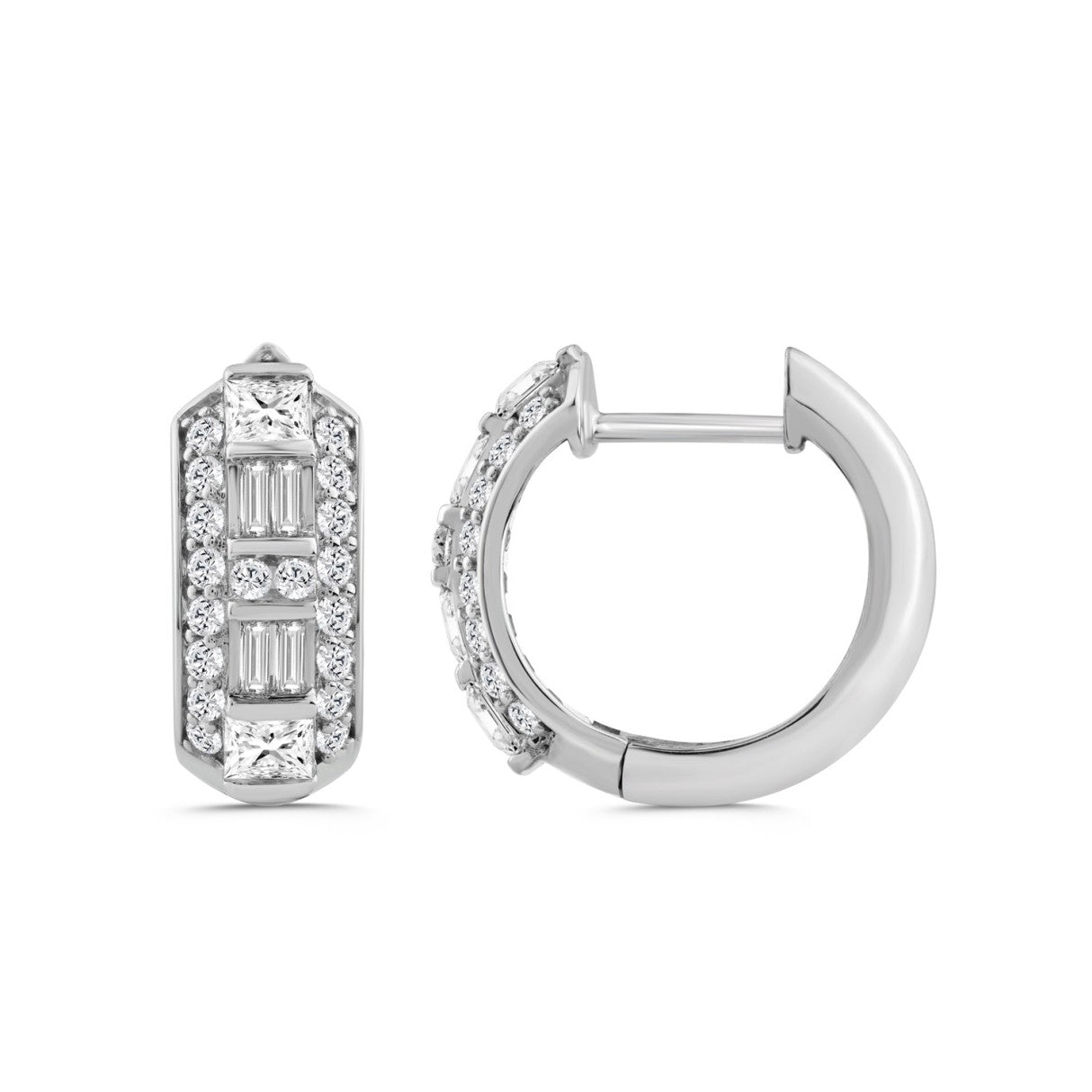 14K WHITE GOLD 1.00CT ROUND/PRINCESS/BAGUETTE DIAMOND LADIES EARRINGS
