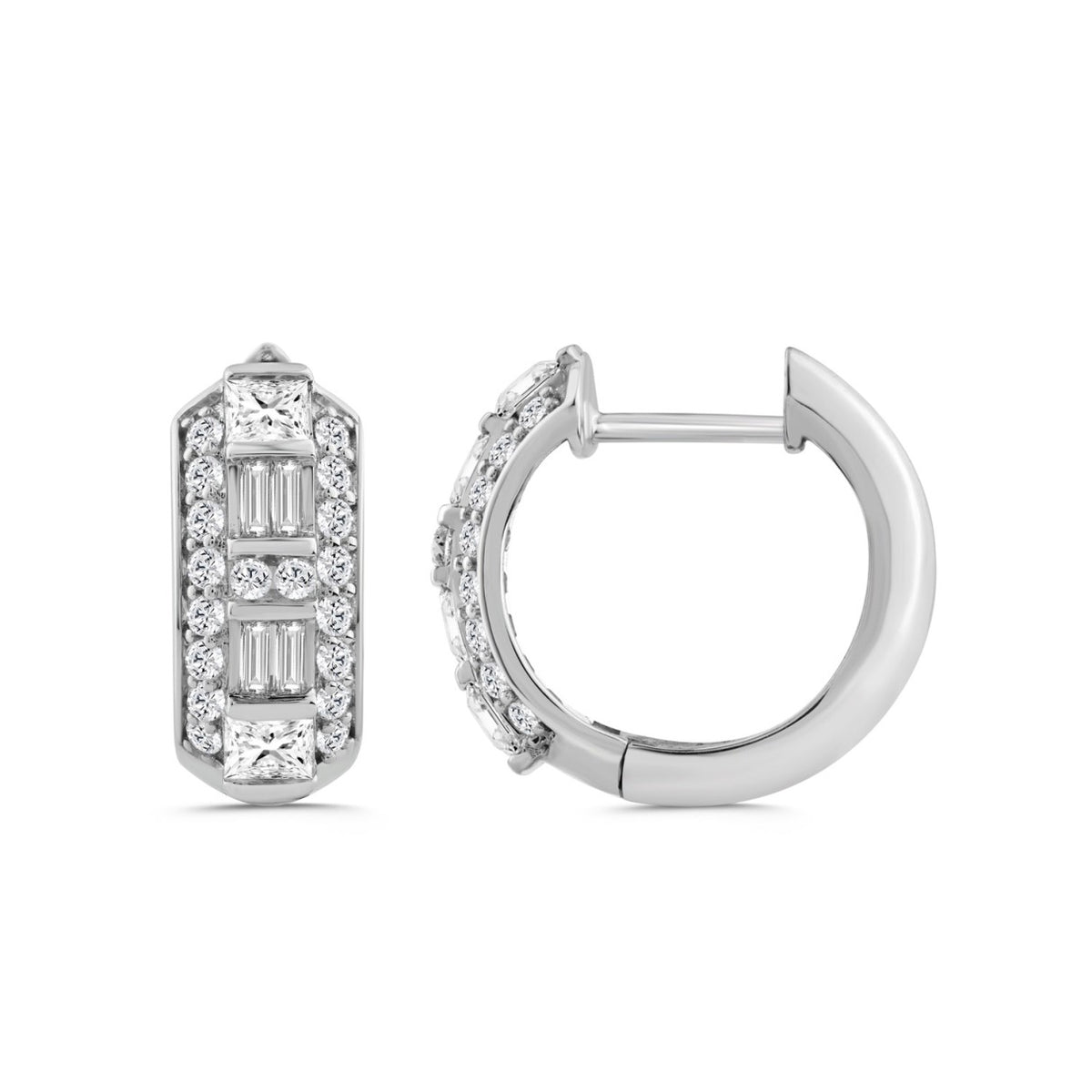 14K WHITE GOLD 1.00CT ROUND/PRINCESS/BAGUETTE DIAMOND LADIES EARRINGS