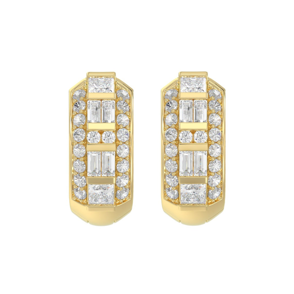 14K YELLOW GOLD 1.00CT ROUND/PRINCESS/BAGUETTE DIAMOND LADIES EARRINGS