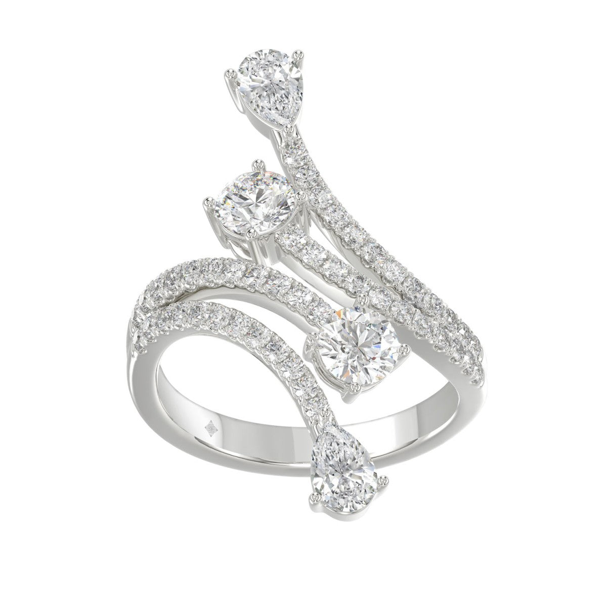 14K WHITE GOLD 2.00CT ROUND/PEAR DIAMOND LADIES RING