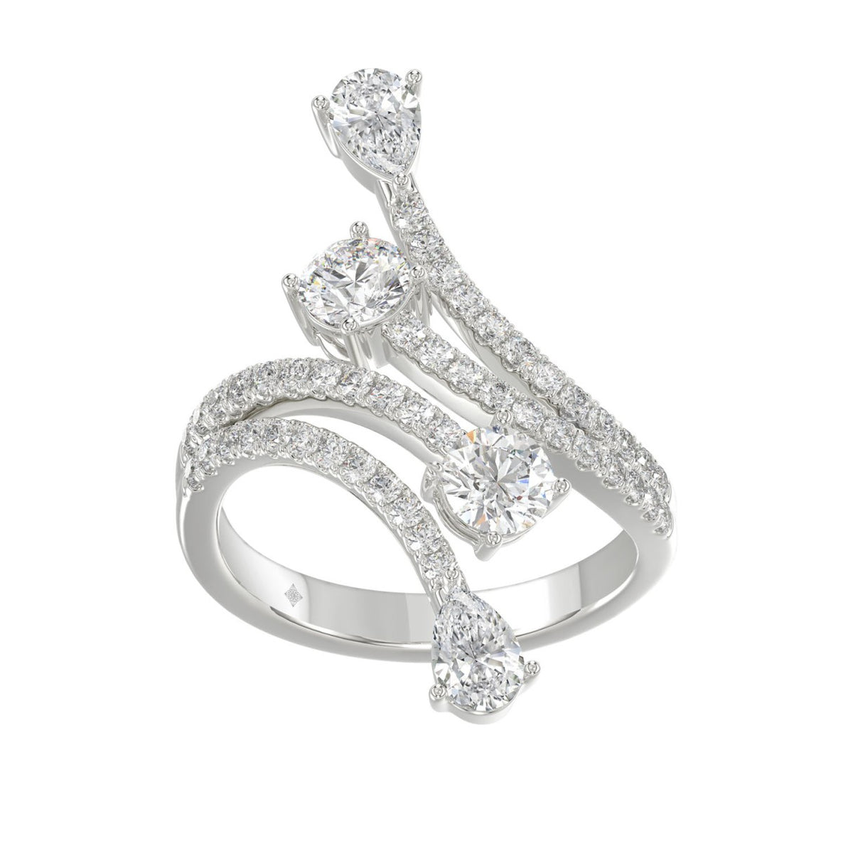 14K WHITE GOLD 2.00CT ROUND/PEAR DIAMOND LADIES RING