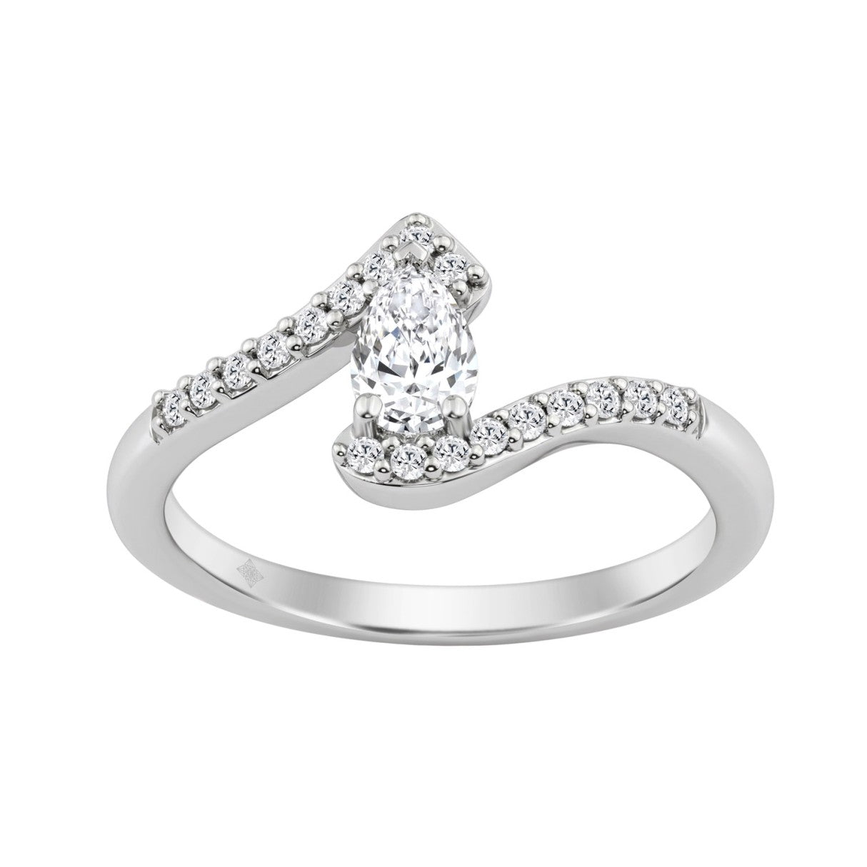 14K WHITE GOLD 3/8CT ROUND/PEAR DIAMOND LADIES RING (CENTER STONE PEAR DIAMOND 1/4CT)