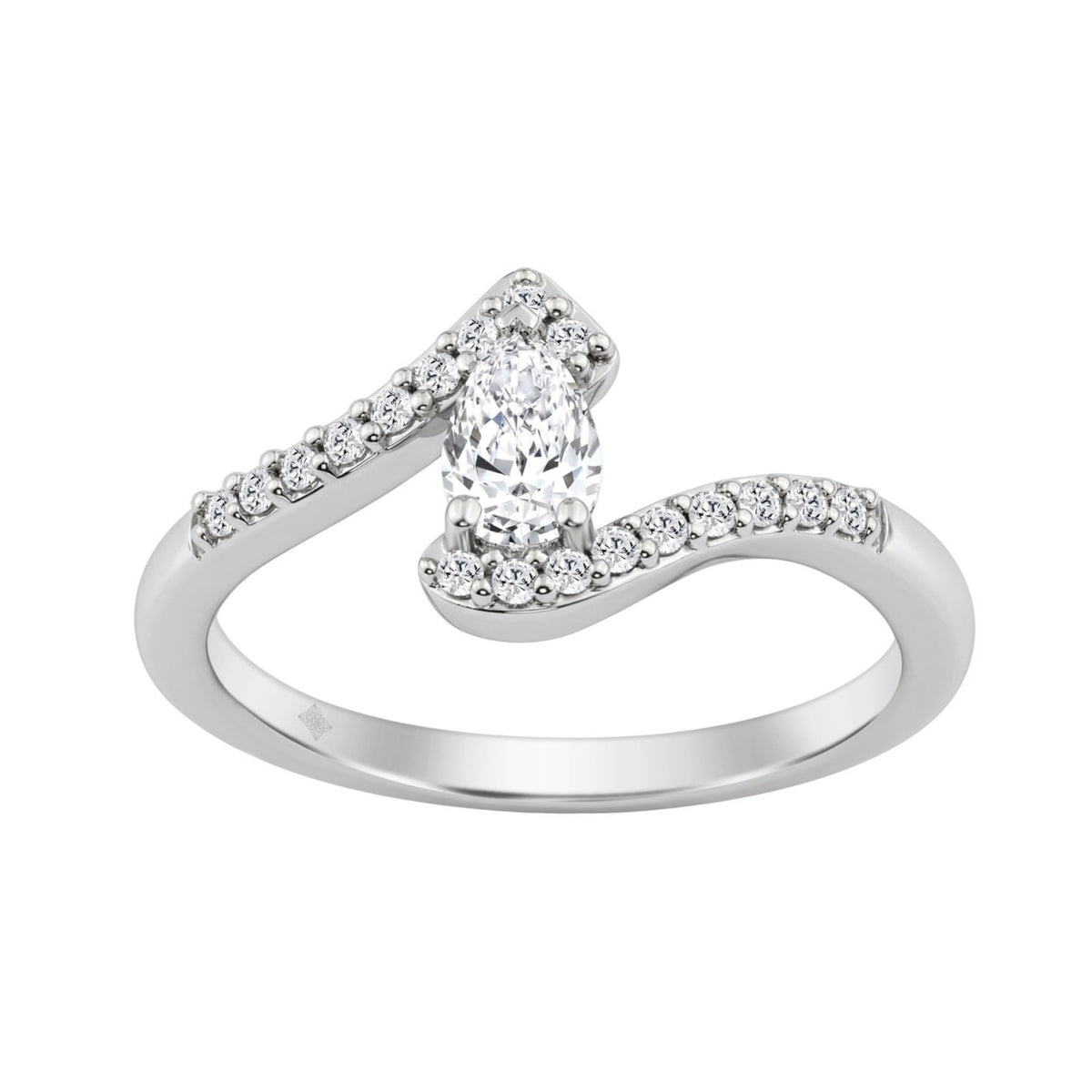 14K WHITE GOLD 3/8CT ROUND/PEAR DIAMOND LADIES RING (CENTER STONE PEAR DIAMOND 1/4CT)