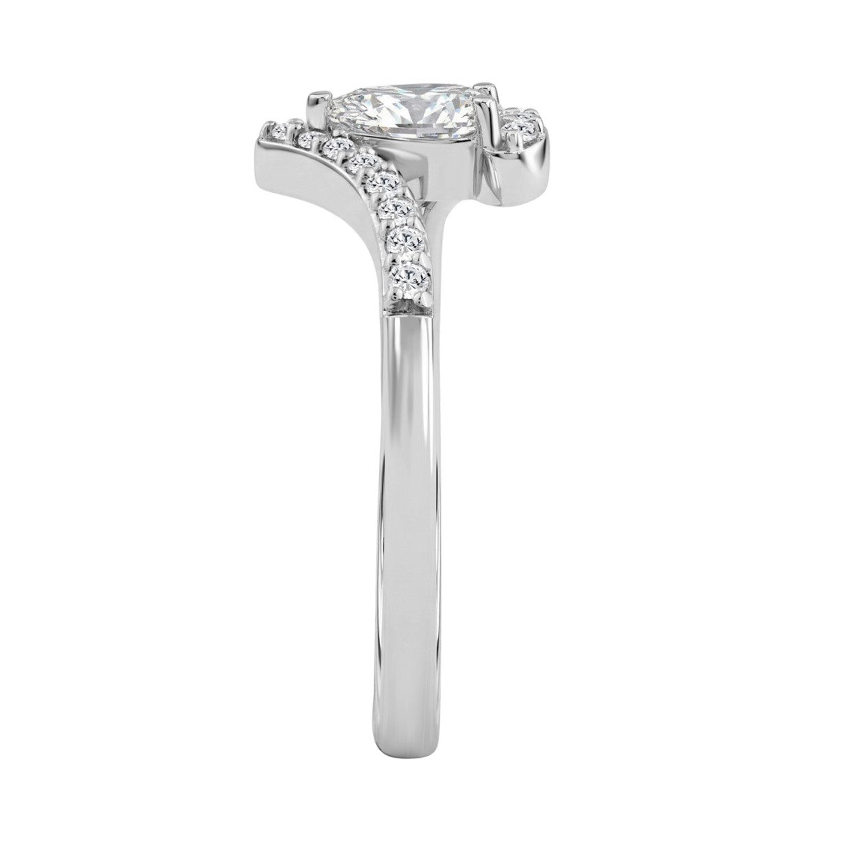 14K WHITE GOLD 3/8CT ROUND/PEAR DIAMOND LADIES RING (CENTER STONE PEAR DIAMOND 1/4CT)