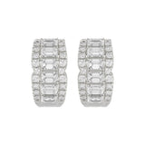 14K WHITE GOLD 1 3/4CT ROUND/EMERALD DIAMOND HOOP EARRINGS
