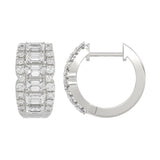 14K WHITE GOLD 1 3/4CT ROUND/EMERALD DIAMOND HOOP EARRINGS