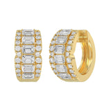 14K YELLOW GOLD 1 3/4CT ROUND/EMERALD DIAMOND HOOP EARRINGS