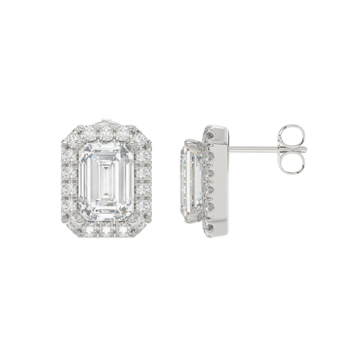 14K WHITE GOLD 2 1/3CT ROUND/EMERALD DIAMOND LADIES EARRINGS (CENTER STONE EMERALD DIAMOND 1CT)