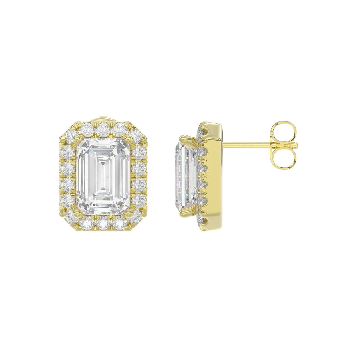 14K YELLOW GOLD 2 1/3CT ROUND/EMERALD DIAMOND LADIES EARRINGS (CENTER STONE EMERALD DIAMOND 1CT)