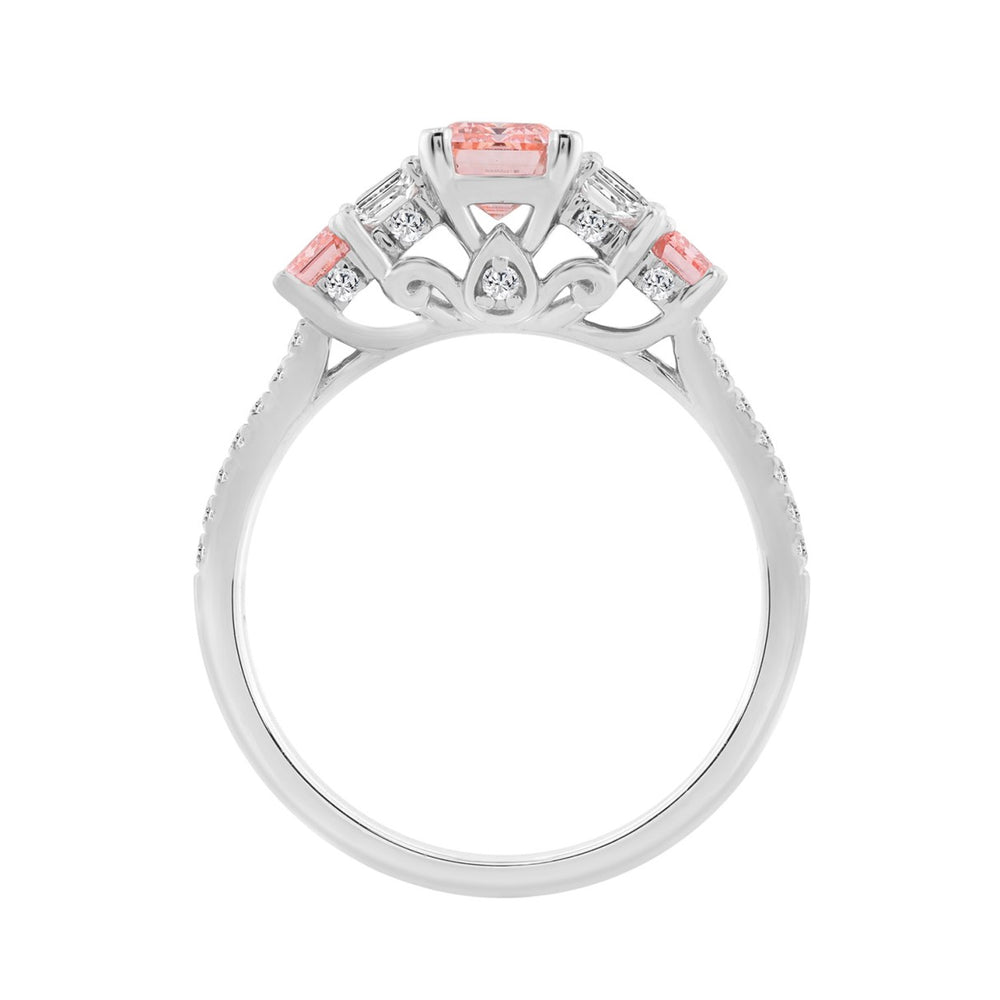 14K WHITE GOLD 2.00CT ROUND/PRINCESS/PINK EMERALD DIAMOND LADIES RING (CENTER STONE EMERALD PINK DIAMOND 1CT)