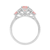 14K WHITE GOLD 2.00CT ROUND/PRINCESS/PINK EMERALD DIAMOND LADIES RING (CENTER STONE EMERALD PINK DIAMOND 1CT)