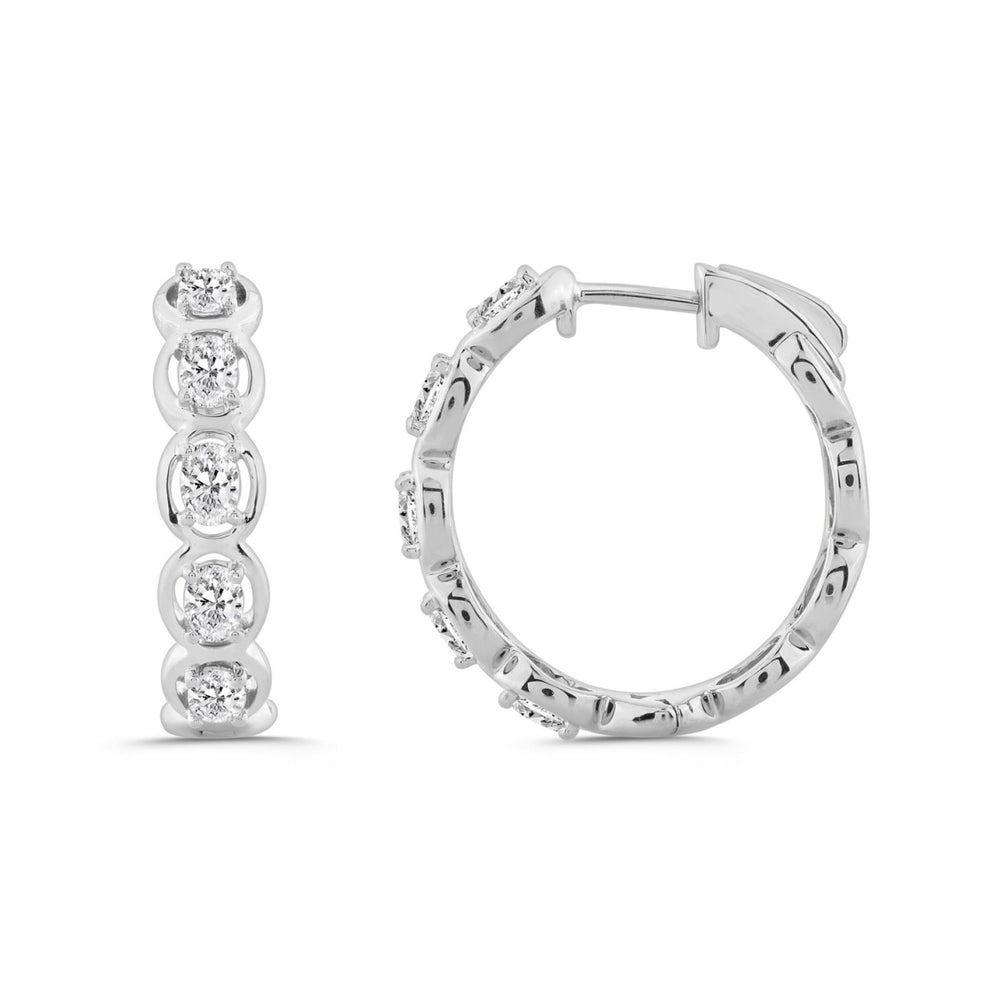 14K WHITE GOLD 1.00CT OVAL DIAMOND HOOP EARRINGS