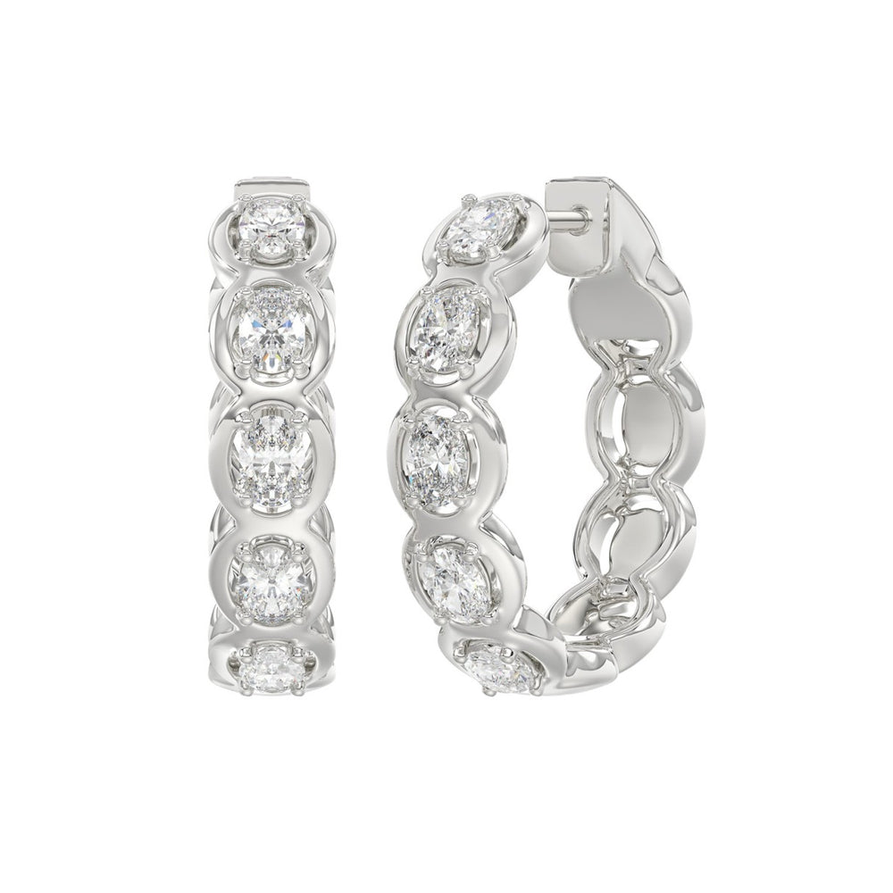 14K WHITE GOLD 1.00CT OVAL DIAMOND HOOP EARRINGS