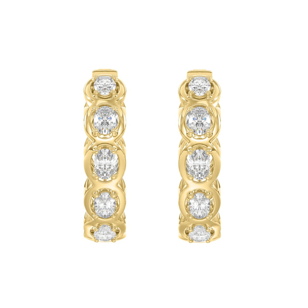 14K YELLOW GOLD 1.00CT OVAL DIAMOND HOOP EARRINGS