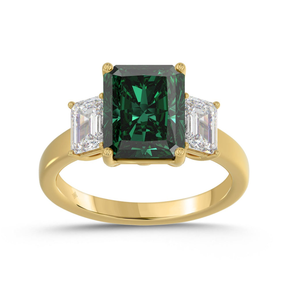 14K YELLOW GOLD 5 1/3CT EMERALD /GREEN EMERALD CUT DIAMOND LADIES RING (CENTER STONE GREEN EMERALD DIAMOND 4 1/3CT)