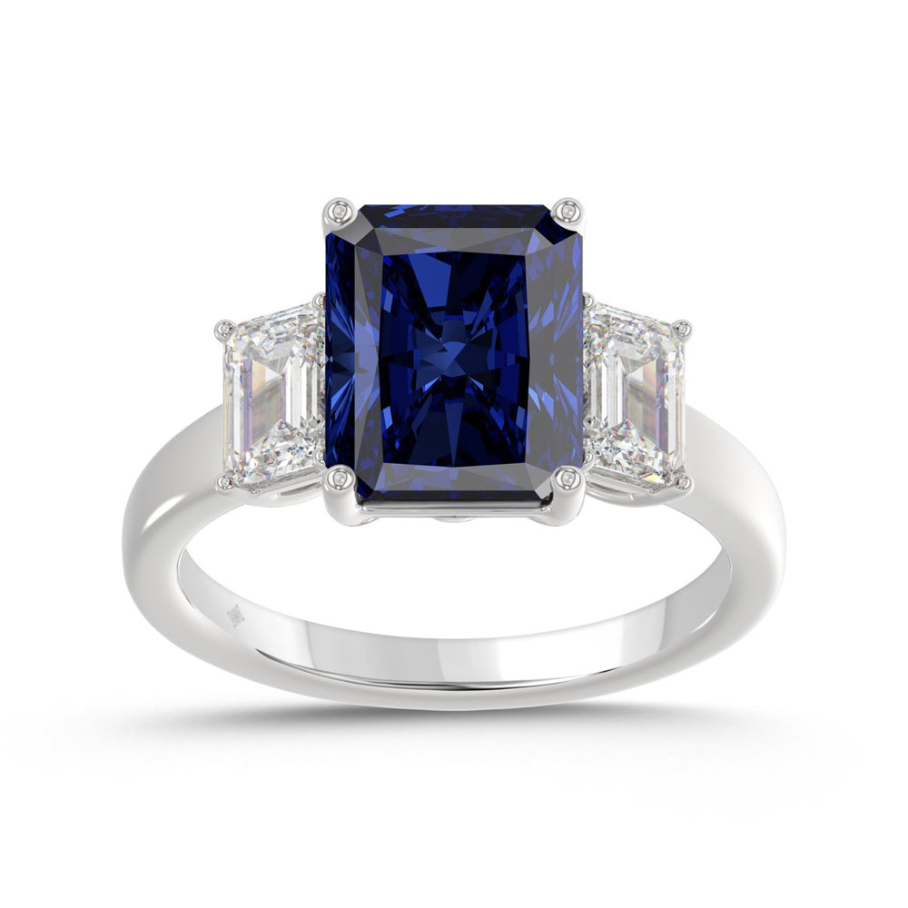 14K WHITE GOLD 5 1/3CT EMERALD/BLUE SAPPHIRE EMERALD CUT DIAMOND LADIES RING (CENTER STONE BLUE SAPPHIRE EMERALD DIAMOND 4 1/3CT)