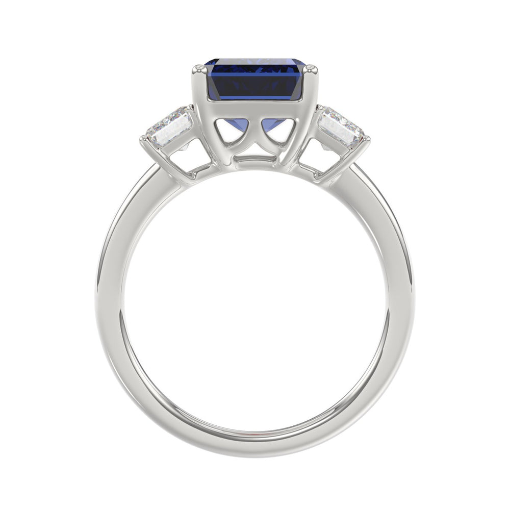 14K WHITE GOLD 5 1/3CT EMERALD/BLUE SAPPHIRE EMERALD CUT DIAMOND LADIES RING (CENTER STONE BLUE SAPPHIRE EMERALD DIAMOND 4 1/3CT)