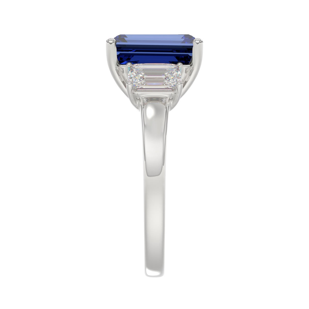 14K WHITE GOLD 5 1/3CT EMERALD/BLUE SAPPHIRE EMERALD CUT DIAMOND LADIES RING (CENTER STONE BLUE SAPPHIRE EMERALD DIAMOND 4 1/3CT)
