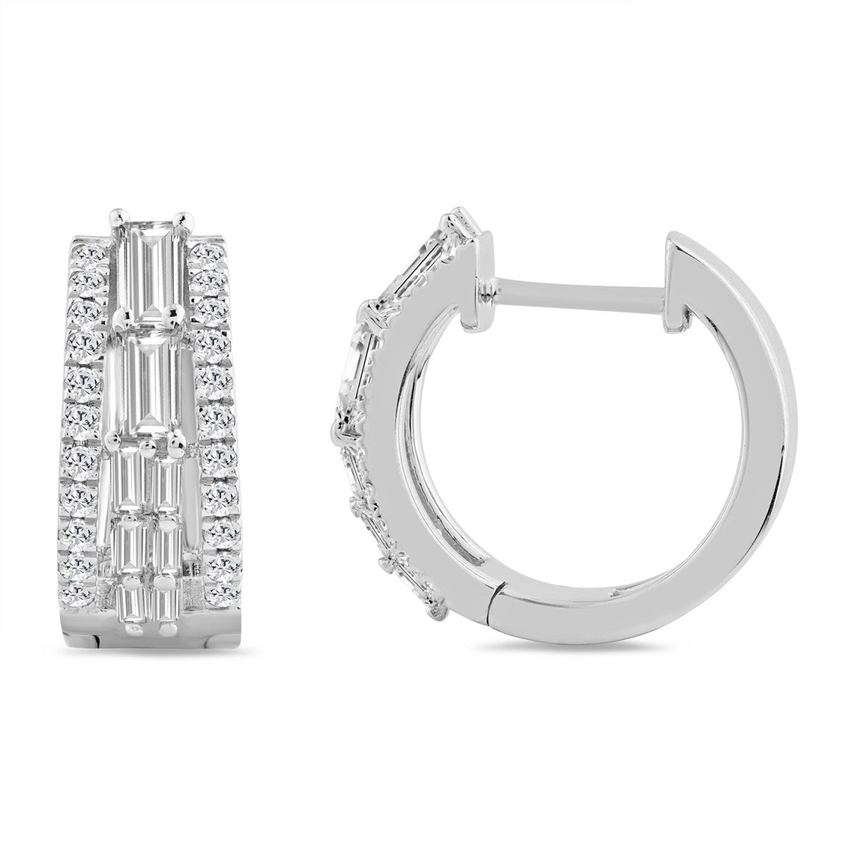 14K WHITE GOLD 1.00CT ROUND/BAGUETTE DIAMOND LADIES EARRINGS